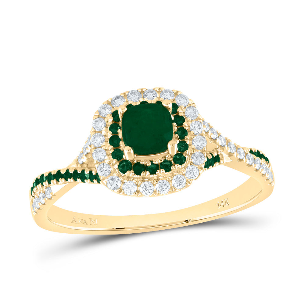 1/5CTW-DIA ANA M 1/8CTW-RD-EM 4MM CU-EM NAT GEM DOUBLE HALO BRIDAL RING