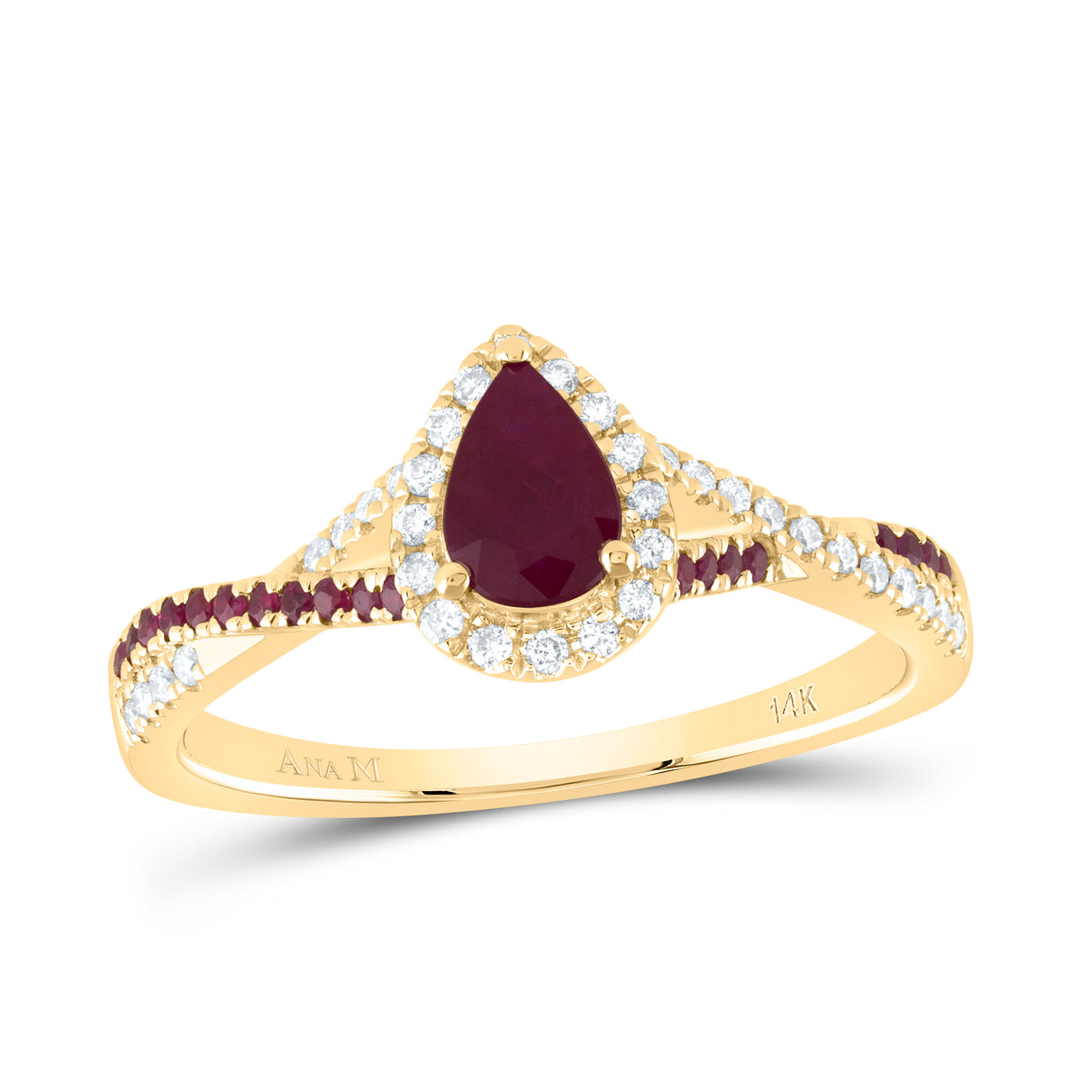 14K Yellow Gold 1/8 CTW-Natural Diamond 1/10 CTW-Rd-Ru 6X4MM Ps-Ru Natural Gemstone Single Halo Bridal Ring 2.87 Gram