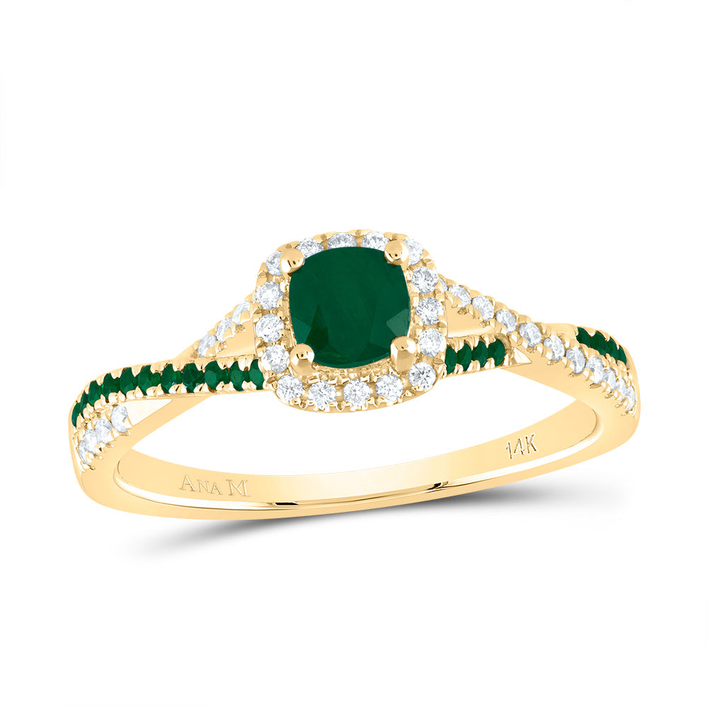 1/8CTW-DIA ANA M 1/20CTW-RD-EM 4MM CU-EM NAT GEM SINGLE HALO BRIDAL RING