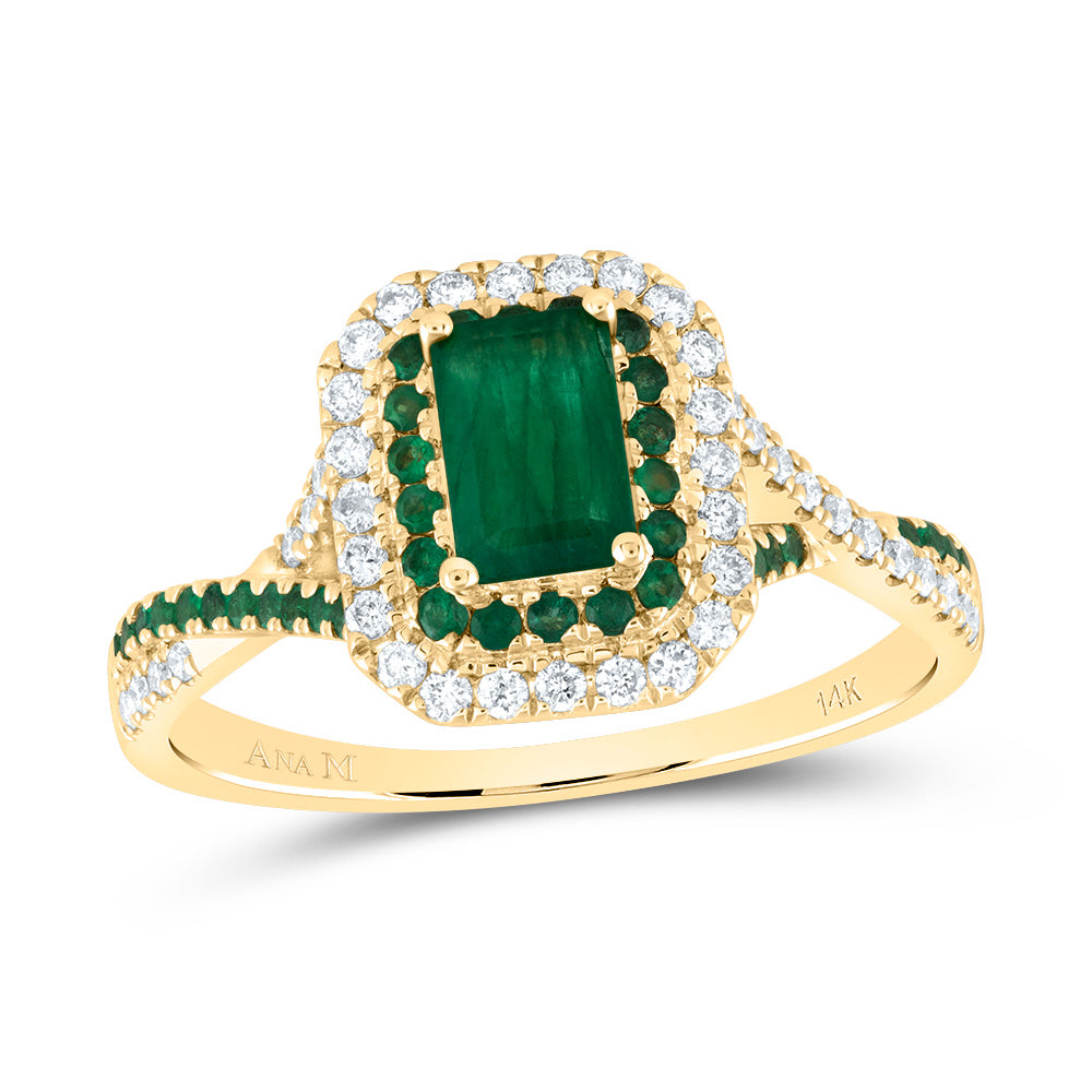 1/5CTW-DIA ANA M 1/5CTW-RD-EM 6X4MM EM-EM NAT GEM DOUBLE HALO BRIDAL RING