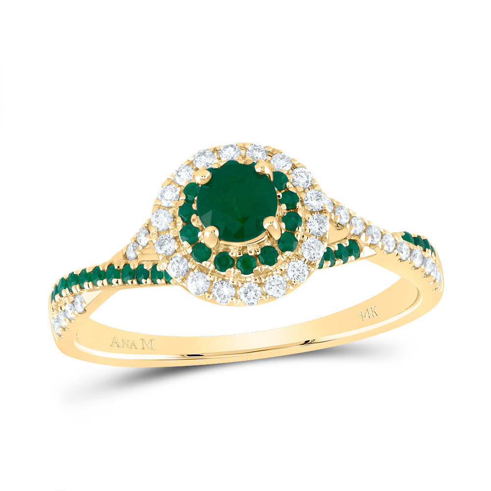 1/5CTW-DIA ANA M 1/5CTW-RD-EM 4MM RD-EM NAT GEM DOUBLE HALO BRIDAL RING