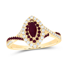 14K Yellow Gold 1/5 CTW-Natural Diamond 1/5 CTW-Rd-Ru 6X3MM Mq-Ru Natural Gemstone Double Halo Bridal Ring 3.05 Gram