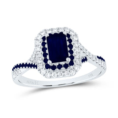 14K White Gold 1/5 CTW-Natural Diamond 1/5 CTW-Rd-Bs 6X4MM Em-Bs Natural Gemstone Double Halo Bridal Ring 2.91 Gram