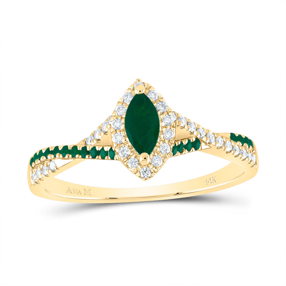 1/8CTW-DIA ANA M 1/10CTW-RD-EM 6X3MM MQ-EM NAT GEM SINGLE HALO BRIDAL RING