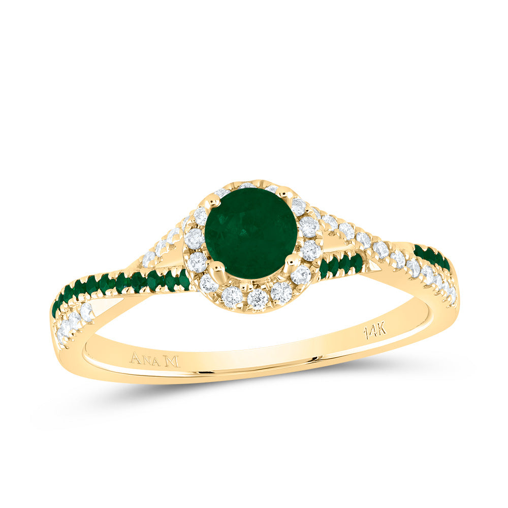 1/8CTW-DIA ANA M 1/10CTW-RD-EM 4MM RD-EM NAT GEM SINGLE HALO BRIDAL RING