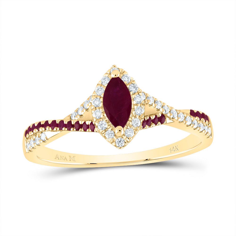 1/8CTW-DIA ANA M 1/10CTW-RD-RU 6X3MM MQ-RU NAT GEM SINGLE HALO BRIDAL RING