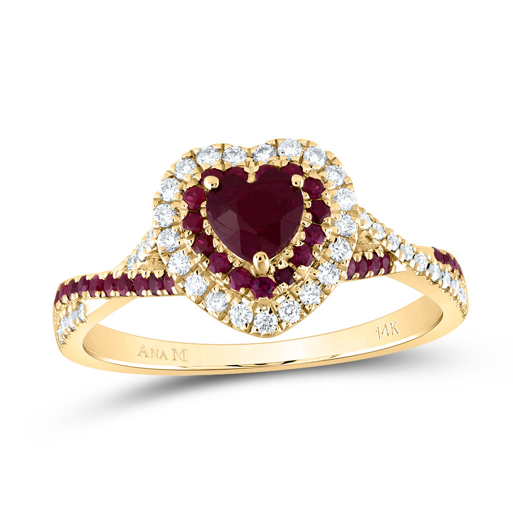 14k Gold 1/5 CTW-Natural Diamond 1/4 Ct-Rd-Ru 4.5MM Ht-Ru Natural Gemstone Double Halo Bridal Ring Gram