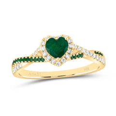 14k Gold 1/8 CTW-Natural Diamond 1/10 CTW-Rd-Em 4.5MM Ht-Em Natural Gemstone Single Halo Bridal Ring Gram
