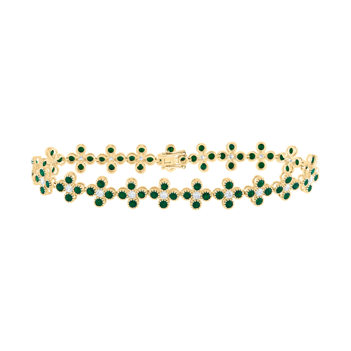 7/8CTW-DIA ANA M 3 1/2CTW RD-EM NAT GEM CLOVER BRACELET (7 INCH)