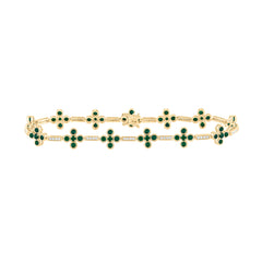 14K Yellow Gold 1/4 CTW-Natural Diamond 2 7/8 CTWrd-Em Natural Gemstone Clover Bracelet (7 Inch ) 6.89 Gram