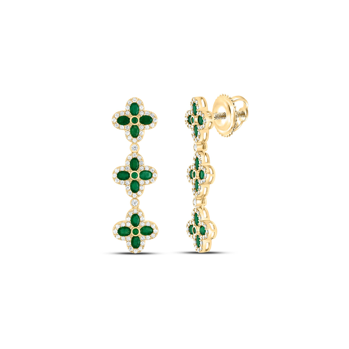 14K Yellow Gold 1 1/5 CTW-Natural Diamond 2 3/8 CTW-Ov-Em, 1/6 CTW-Rd-Em, Natural Gemstone Dangling Earring 7.9 Gram