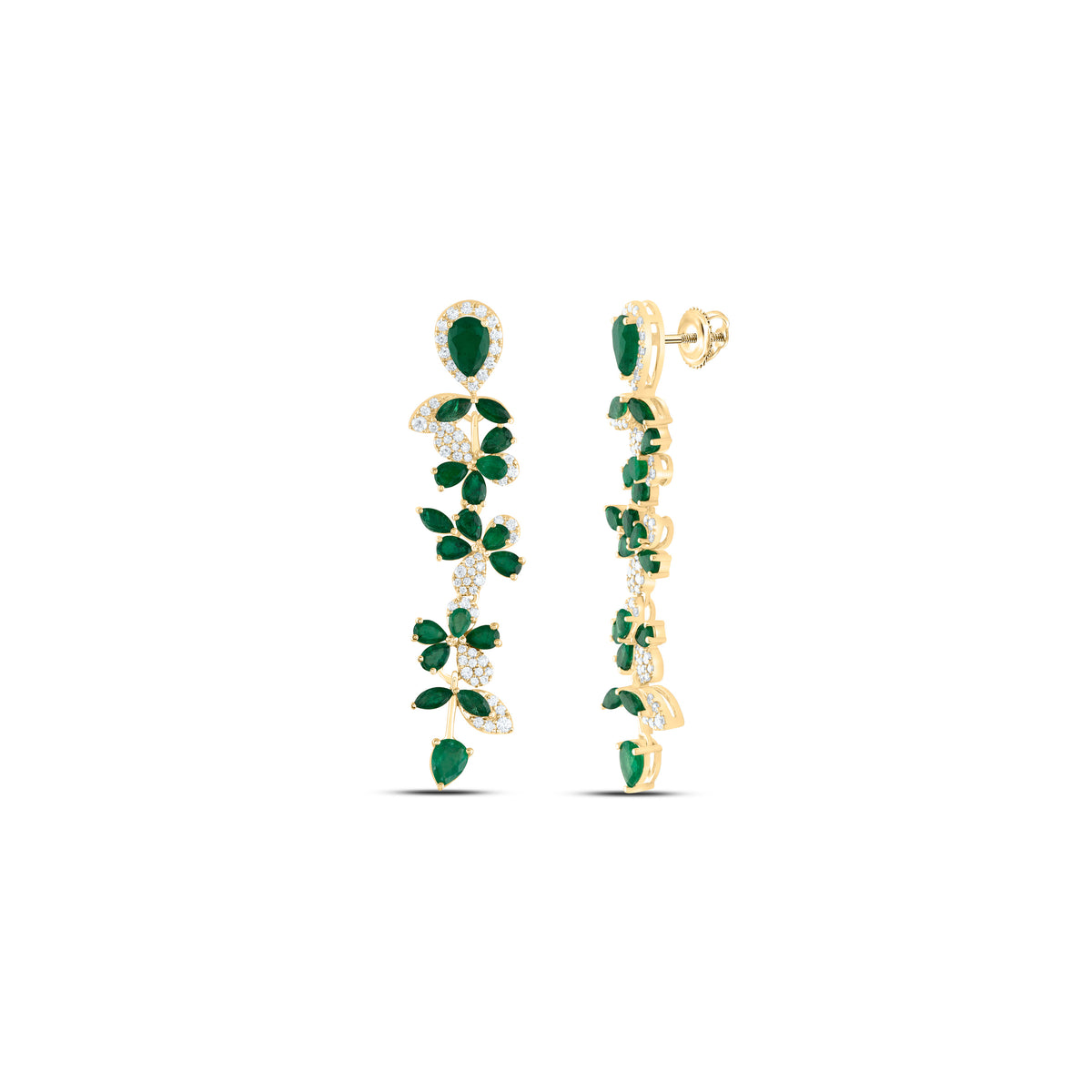 14K Yellow Gold 3/4 CTW-Natural Diamond 7/8 CTW-Mq-Em, 3 1/3 CTW-Ps-Em, Natural Gemstone Dangling Earring 6.66 Gram