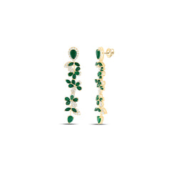 14K Yellow Gold 3/4 CTW-Natural Diamond 7/8 CTW-Mq-Em, 3 1/3 CTW-Ps-Em, Natural Gemstone Dangling Earring 6.66 Gram