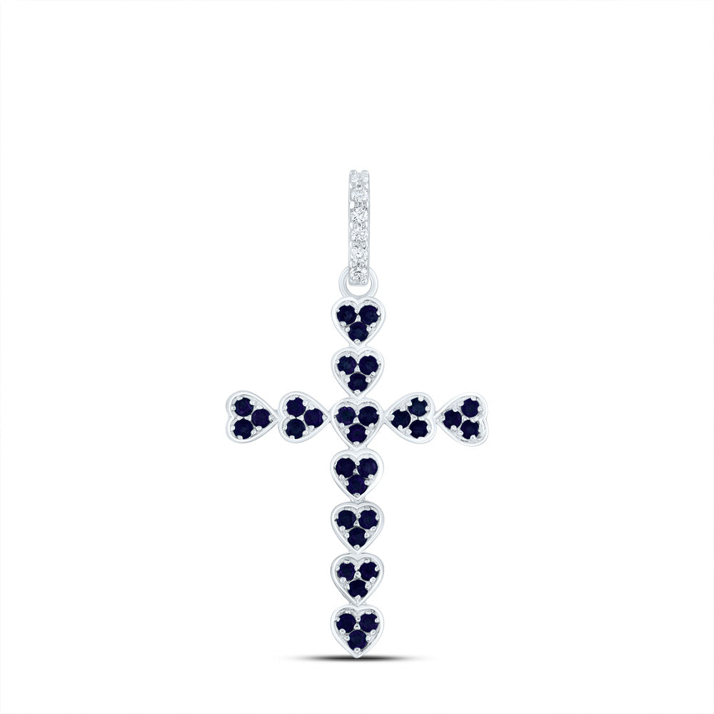 14K White Gold 1/20 CTW-Natural Diamond 1/2 CTW-Rd-Bs Natural Gemstone Heart Cross Pendant 2.82 Gram