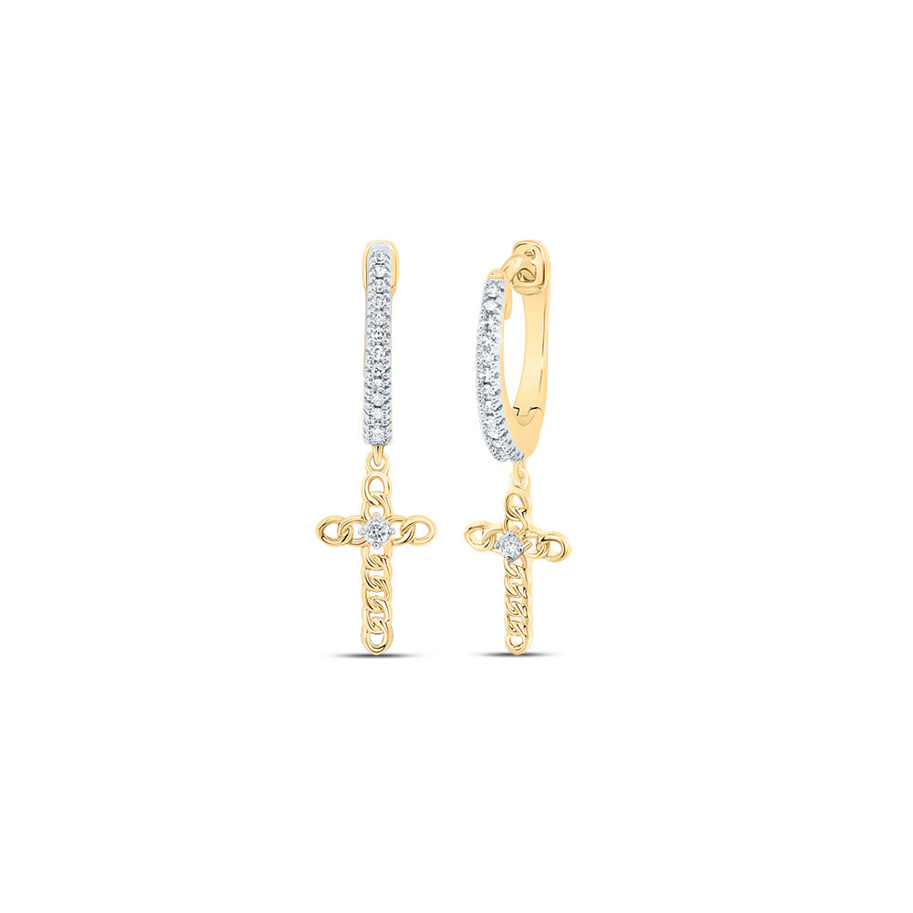 10K Yellow Gold 1/8 CTW-Natural Diamond Cross Dangling Earring 2.35 Gram