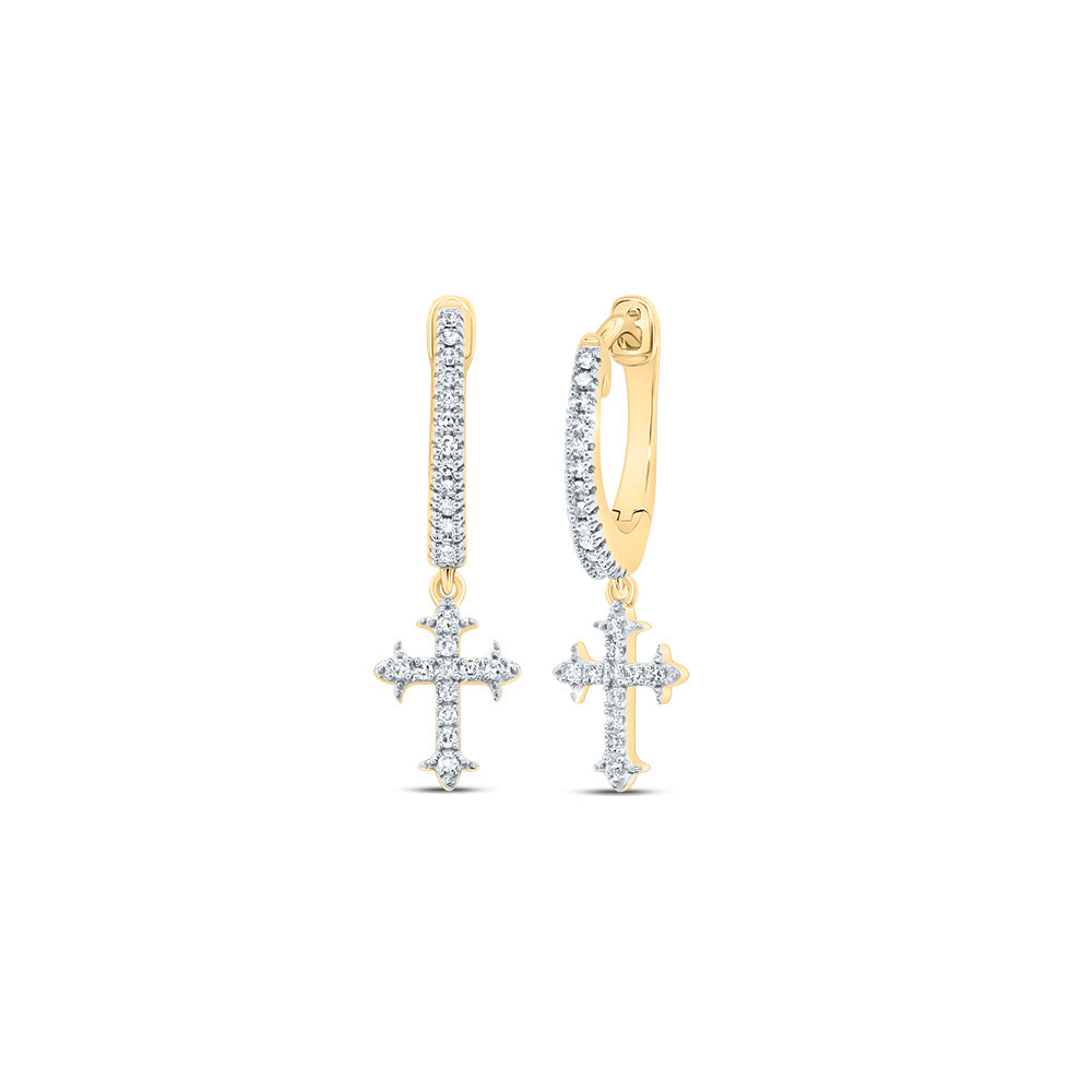10K Yellow Gold 1/6 CTW-Natural Diamond Cross Dangling Earring 2.43 Gram