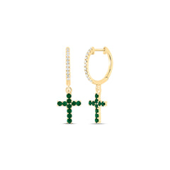 1/10CTW-DIA ANA M 1/4CTW-RD-EM NAT GEM CROSS DANGLING EARRING