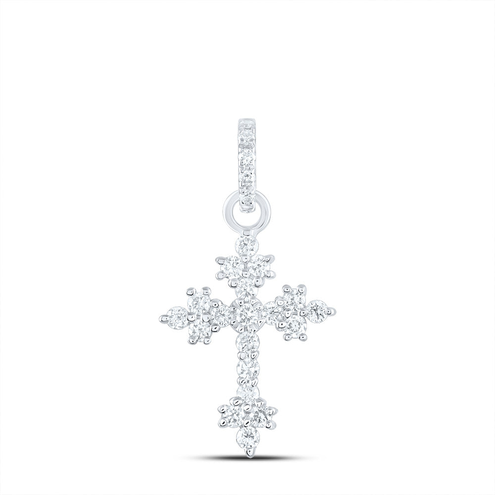 14K White Gold 1/6 CTW-Natural Diamond Fashion Cross Pendant 0.50 Gram