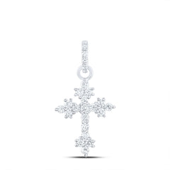 14K White Gold 1/6 CTW-Natural Diamond Fashion Cross Pendant 0.50 Gram