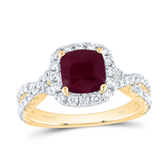 14K Yellow Gold 3/4 CTW-Natural Diamond 7MM-Cu-Ru Natural Gemstone Single Halo Engagement Ring 4.74 Gram
