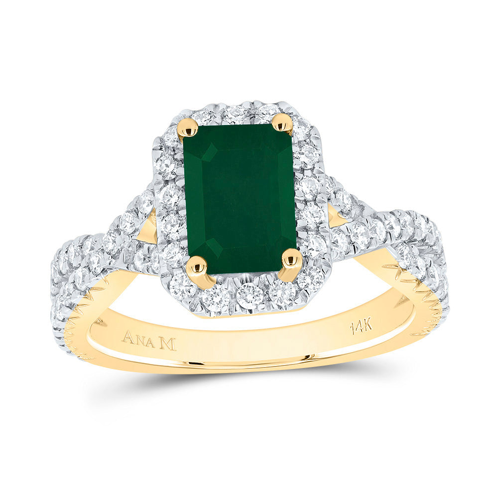 3/4CTW-DIA ANA M 8X5.5MM-OCT-EM NAT GEM SINGLE HALO ENGAGEMENT RING