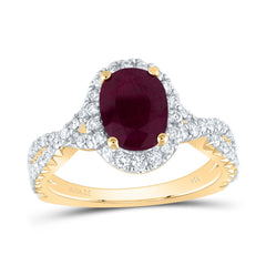3/4CTW-DIA ANA M 9X6.5MM-OV-RU NAT GEM SINGLE HALO ENGAGEMENT RING