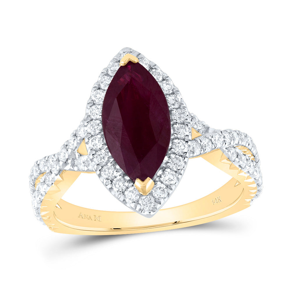 3/4CTW-DIA ANA M 12X6MM-MQ-RU NAT GEM SINGLE HALO ENGAGEMENT RING