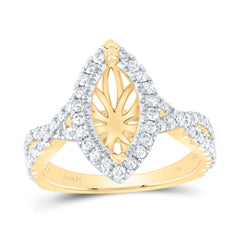 14K Yellow Gold 3/4 CTW-Natural Diamond 1 1/2 Ct-Cmq Semi-Mount Single Halo Engagement Ring 5.1 Gram