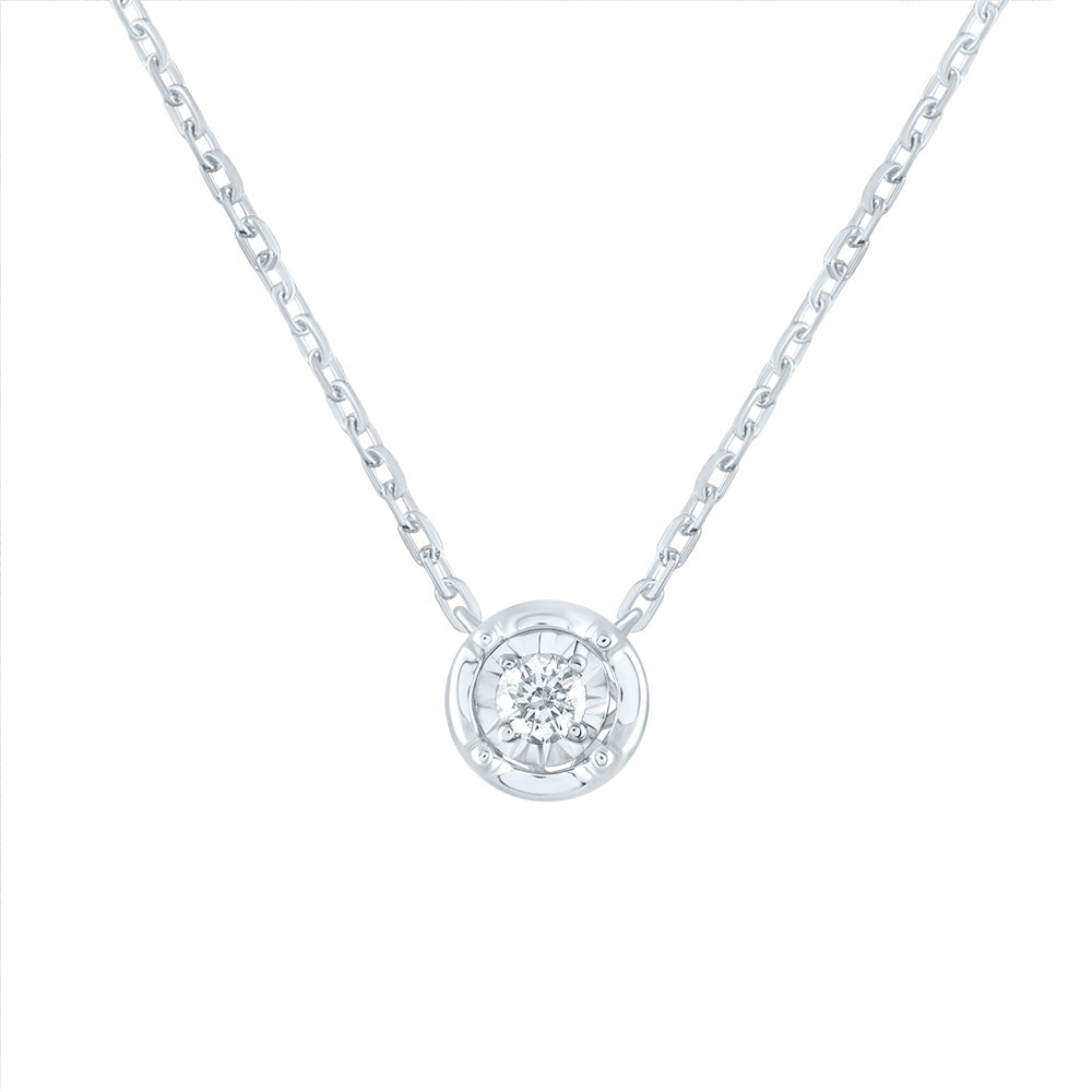 14K White Gold 1/12 CTW-Natural Diamond Fashion Round Necklace(18 Inch ) 1.91 Gram