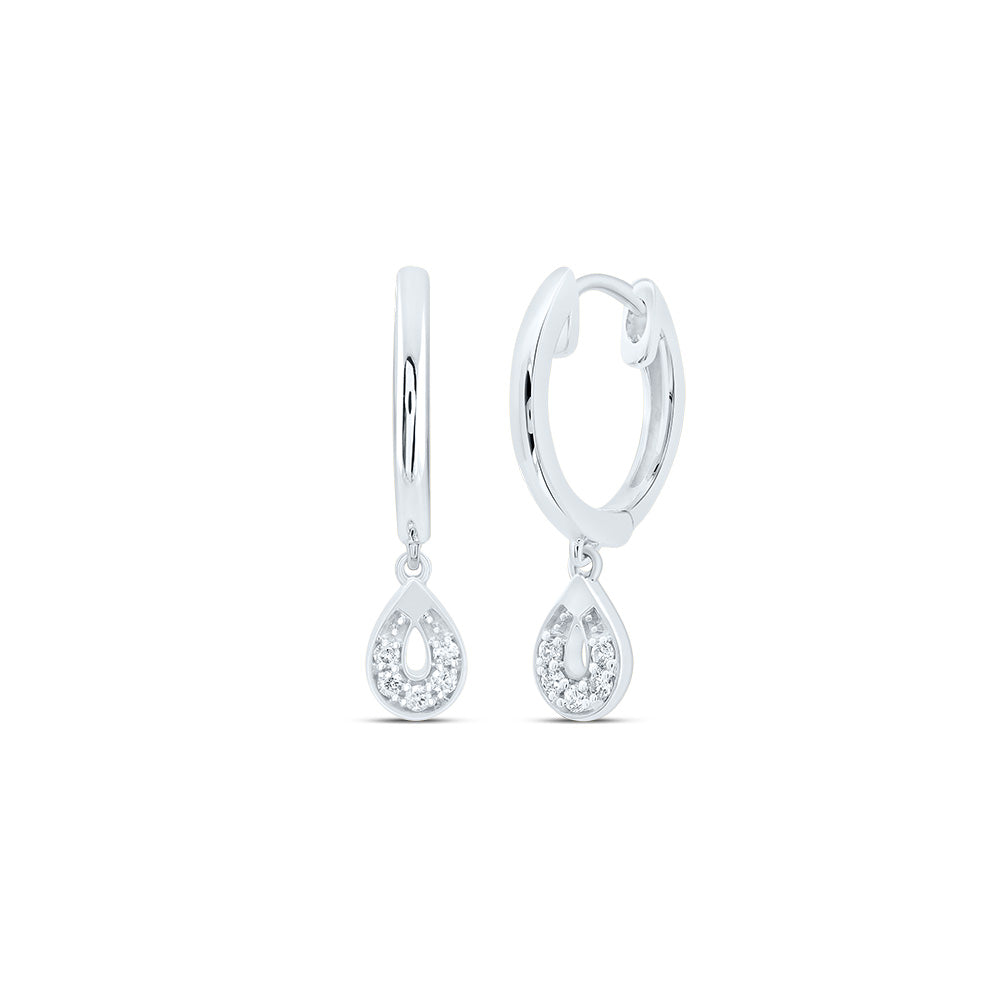 10K White Gold 1/12 CTW-Natural Diamond Pear Dangling Hoops Earring 1.75 Gram
