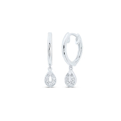 10K White Gold 1/12 CTW-Natural Diamond Pear Dangling Hoops Earring 1.75 Gram