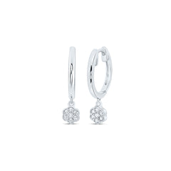 10K White Gold 1/12 CTW-Natural Diamond Flower Dangling Hoops Earring 1.67 Gram