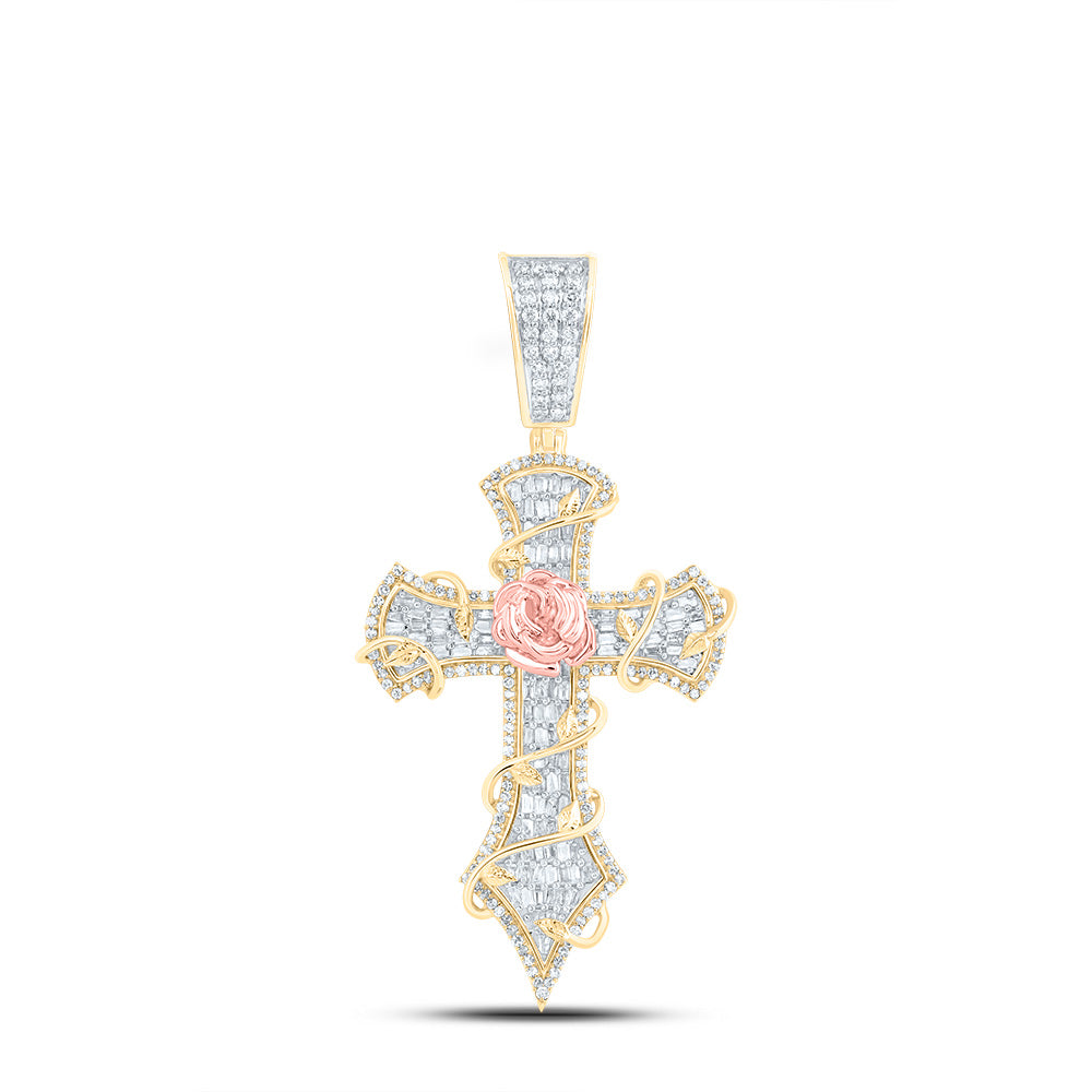 14k Gold 1 3/4 CTW-Natural Diamond Crome Cross Mens Charm Gram
