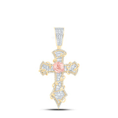 14k Gold 1 3/4 CTW-Natural Diamond Crome Cross Mens Charm Gram
