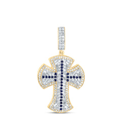 10K Yellow Gold 7/8 CTW-Natural Diamond 1/5 Ct Rd-Bs Natural Gemstone Cross Mens Charm 3.93 Gram