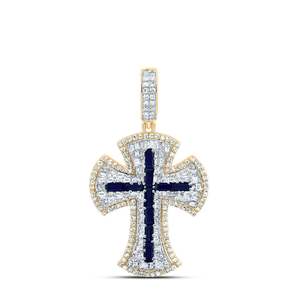 10K Yellow Gold 1 CTW-Natural Diamond 1 Ct-Bag-Bs Natural Gemstone Cross Mens Charm 4.21 Gram