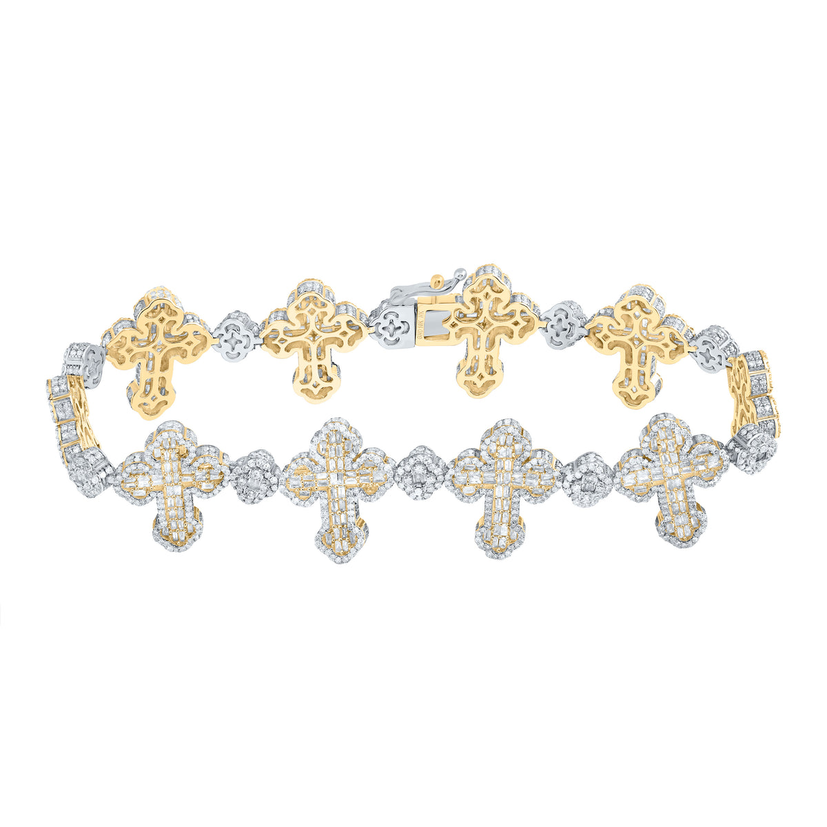 10k Gold 8 CTW-Natural Diamond Clover Cross Mens Bracelet (8 Inch ) Gram