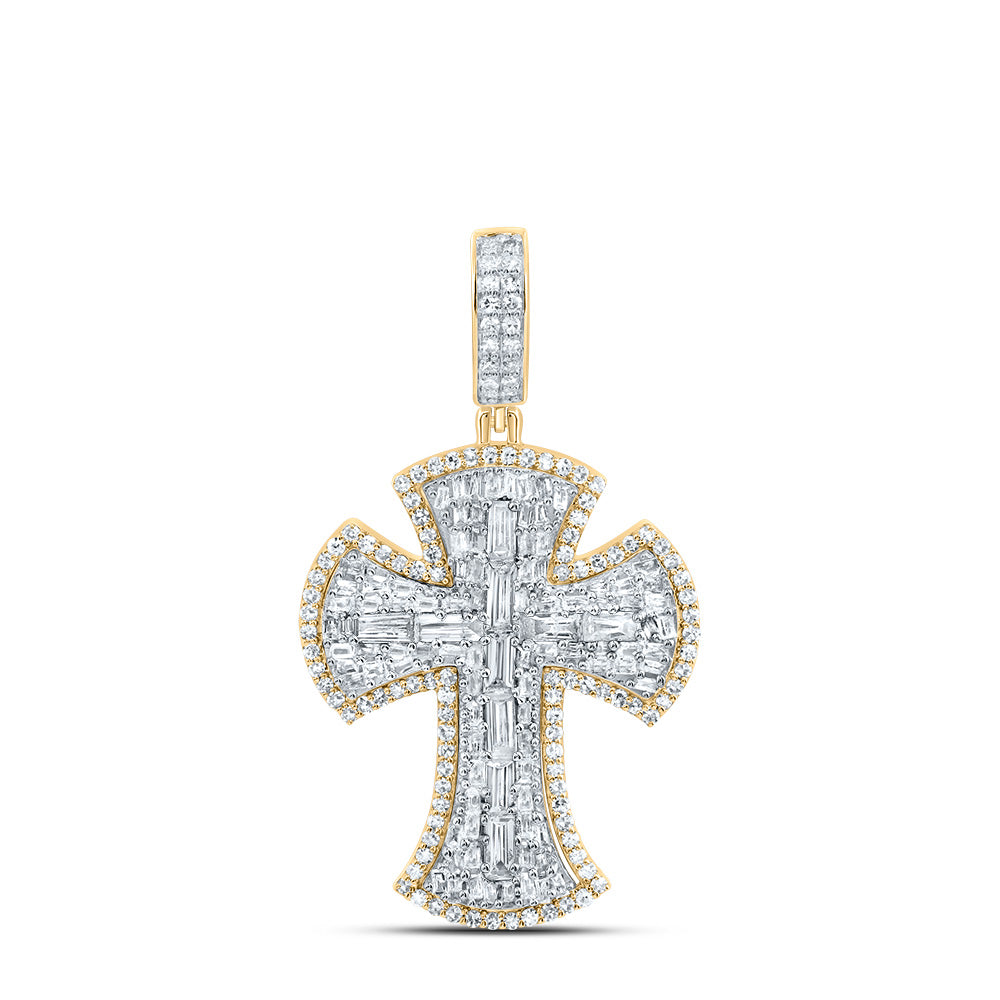 10K Yellow Gold 1 3/8 CTW-Natural Diamond Cross Mens Charm 4.40 Gram