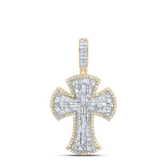 10K Yellow Gold 1 3/8 CTW-Natural Diamond Cross Mens Charm 4.40 Gram