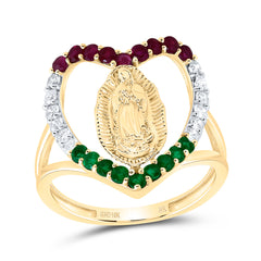 1/3CTW-DIA NK 1/5CT RD-RU,1/5CTW RD-EM NAT GEM VIRGIN MOTHER MARY HEART RING