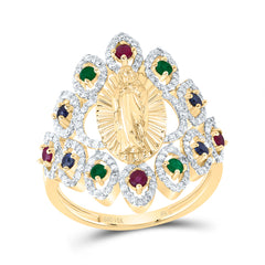 1/2CTW-DIA NK 1/8CTW RD-RU,1/8CTW RD-BS,1/10CTW RD-EM NAT GEM VIRGIN MOTHER MARY RING