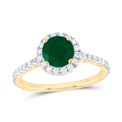 14K Yellow Gold 1/2 CTW-Natural Diamond 6.5MM-Rd-Em Natural Gemstone Single Halo Engagement Ring 2.535 Gram