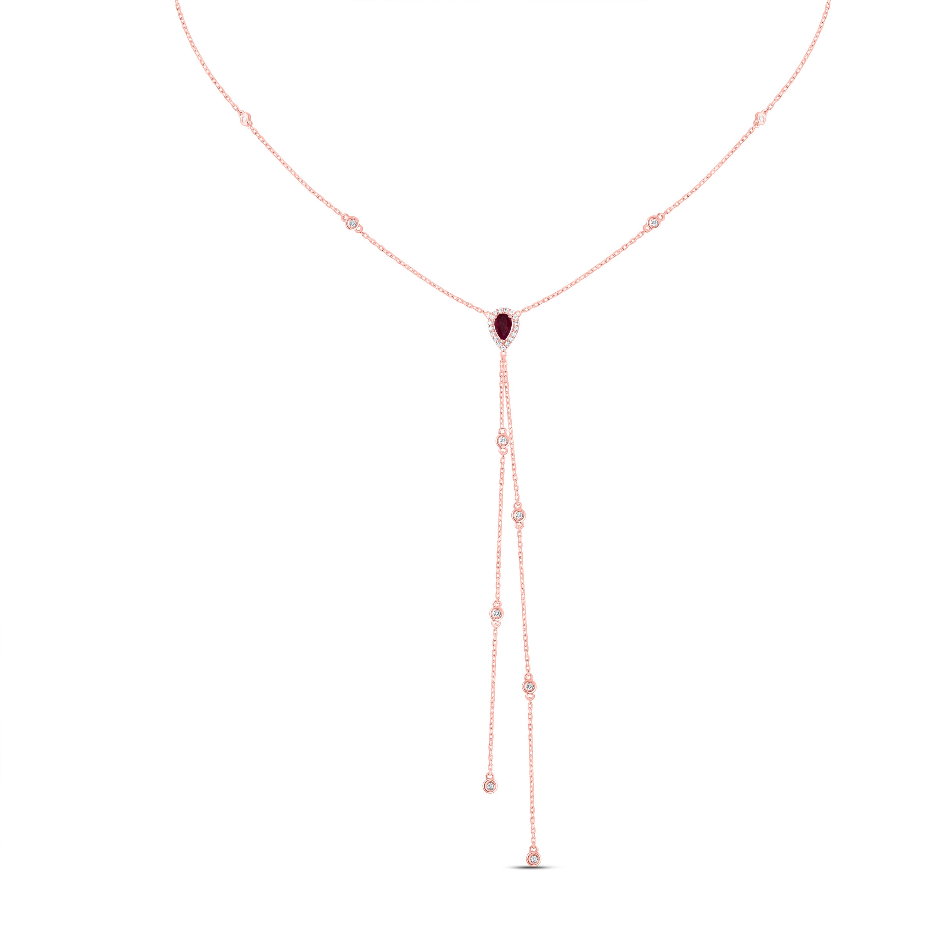 1/4CTW-DIA CN 5X3MM PS-RU NAT GEM NECKLACE(18 INCH)