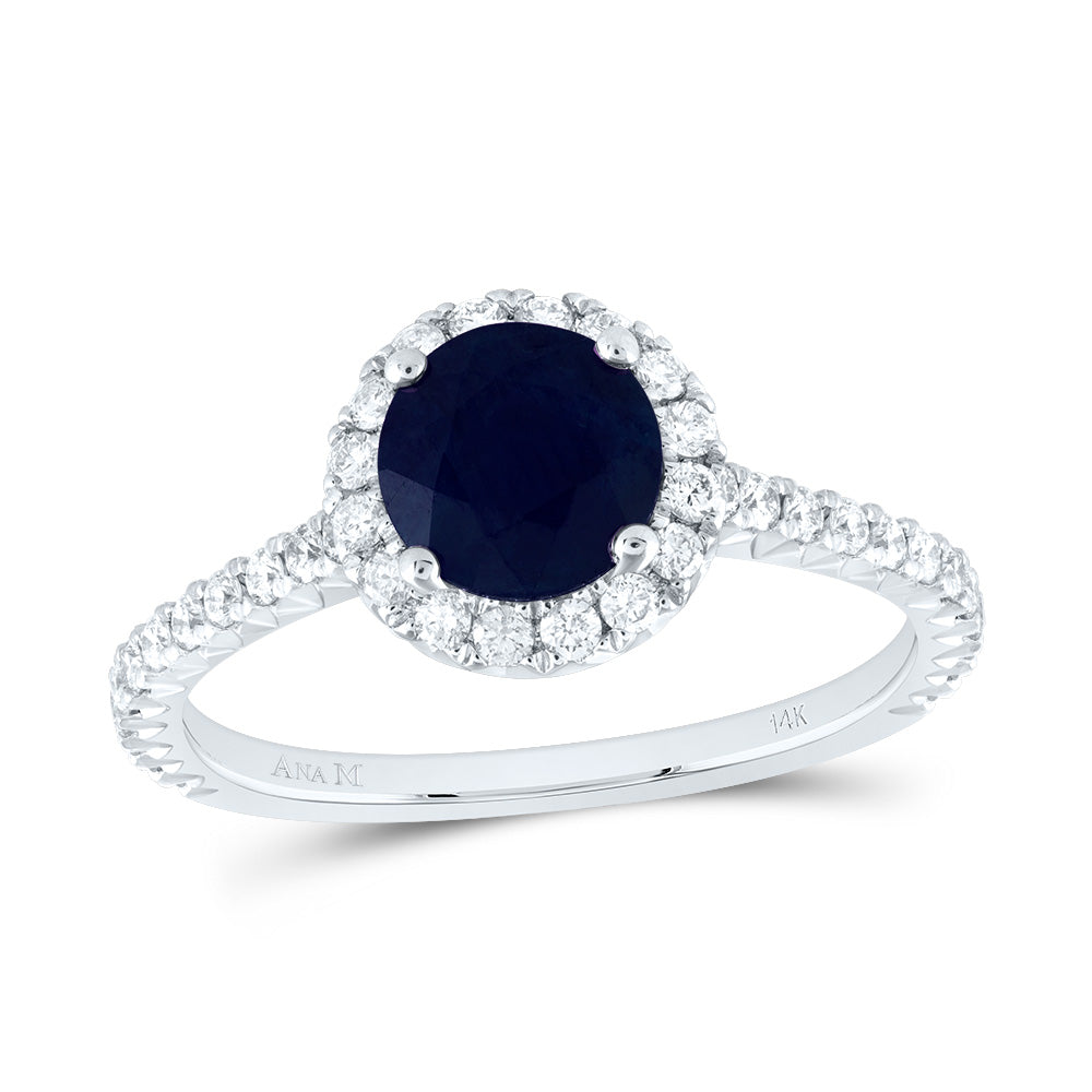 14K White Gold 1/2 CTW-Natural Diamond 6.5MM-Rd-Bs Natural Gemstone Single Halo Engagement Ring 2.625 Gram