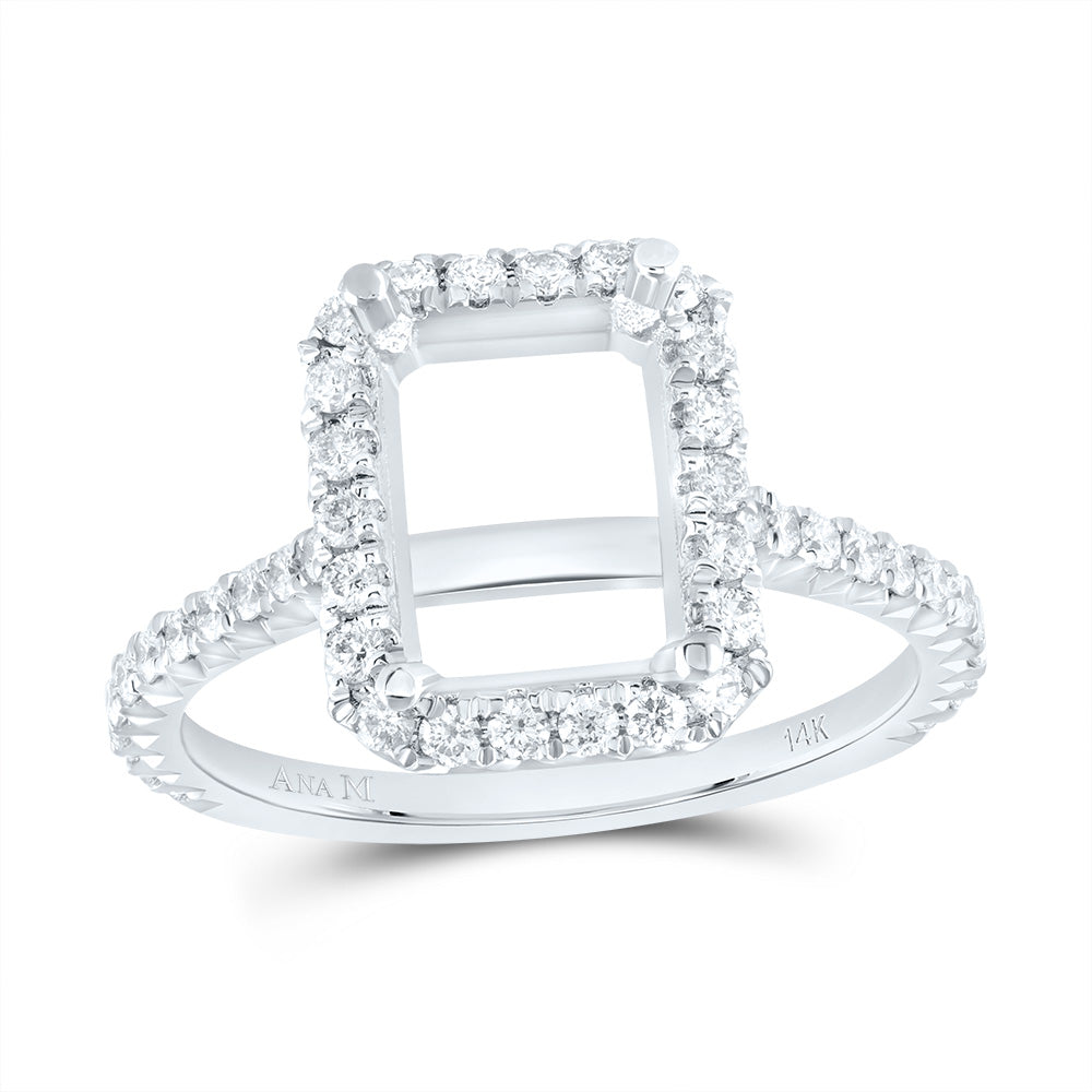 14K White Gold 1/2 CTW-Natural Diamond 3 Ct-Coct Semi-Mount Single Halo Engagement Ring 3.2 Gram