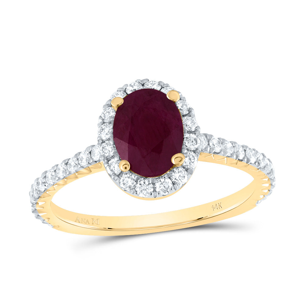 1/2CTW-DIA ANA M 7.5X5.5MM-OV-RU NAT GEM SINGLE HALO ENGAGEMENT RING