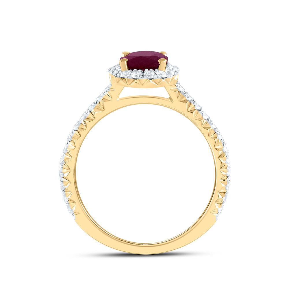 1/2CTW-DIA ANA M 7.5X5.5MM-OV-RU NAT GEM SINGLE HALO ENGAGEMENT RING