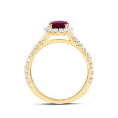1/2CTW-DIA ANA M 7.5X5.5MM-OV-RU NAT GEM SINGLE HALO ENGAGEMENT RING