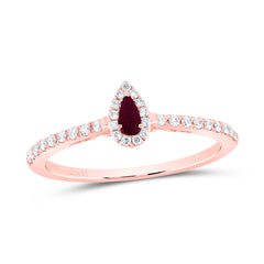 14K Rose Gold 1/6 CTW-Natural Diamond 4X2MM Ps-Ru Natural Gemstone Pear Ring 1.52 Gram