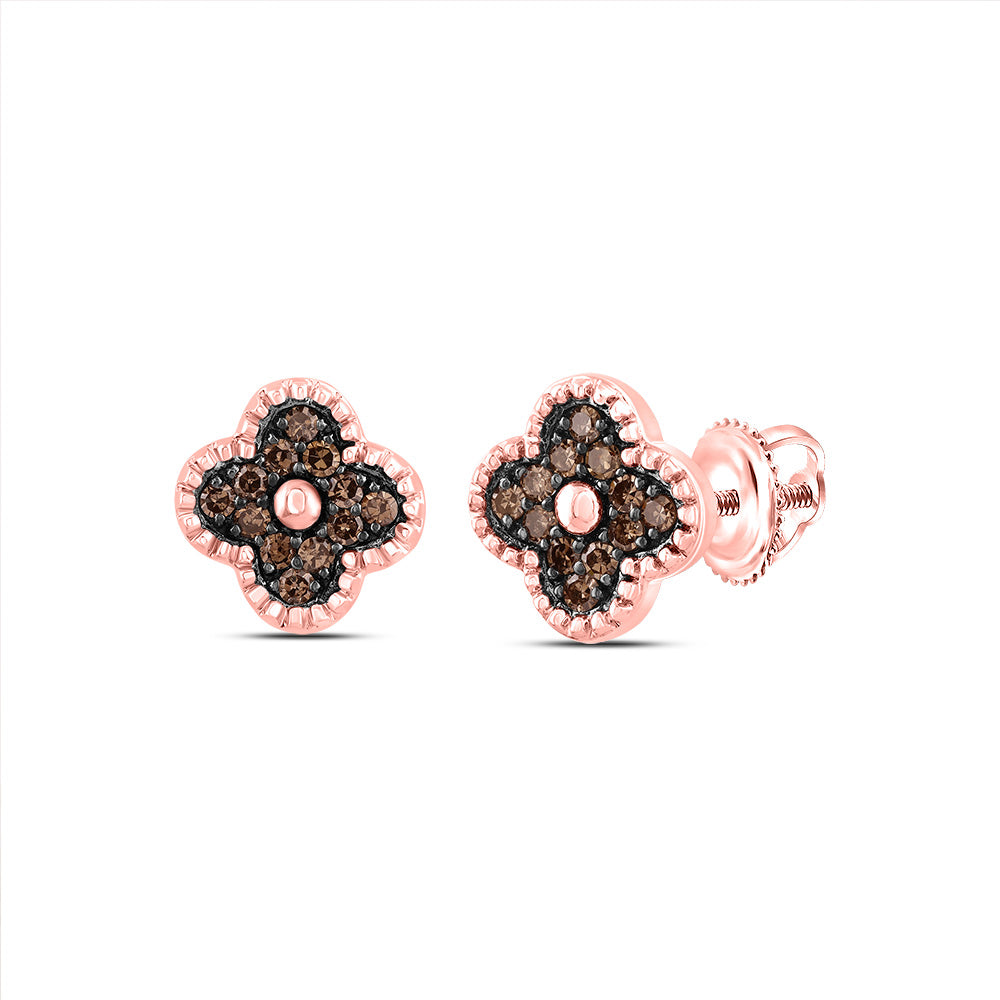 1/5CTW-DIA COGNAC NATURAL GIFT CLOVER STUD EARRING